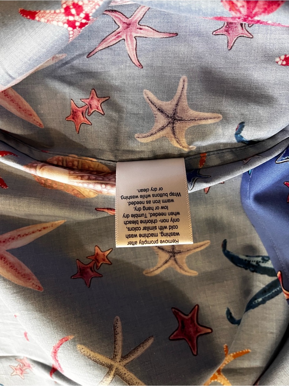 $275 HINSON WU LARISSA Long Sleeve Blue Starfish Print Button-Up Blouse Tunic L - Picture 11 of 13